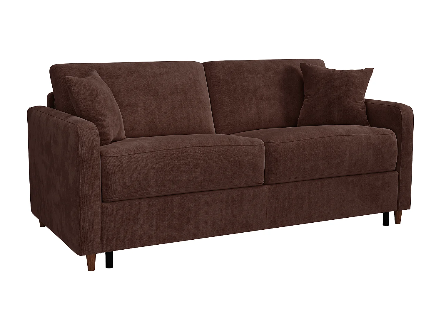 Canapé 3 places convertible express en tissu marron - couchage 140 cm - matelas 20 cm à mémoire de forme - MASITIA