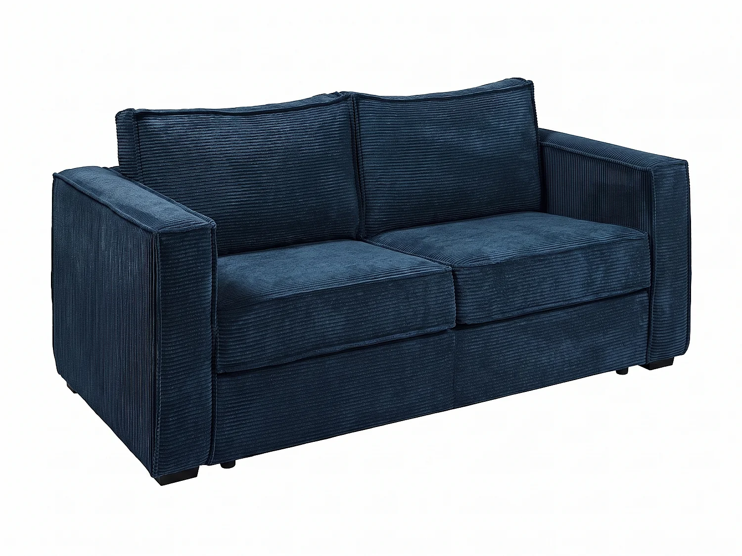 Canapé 3 places convertible express électrique en velours côtelé bleu nuit - Couchage 140 cm - Matelas 18 cm LORETO