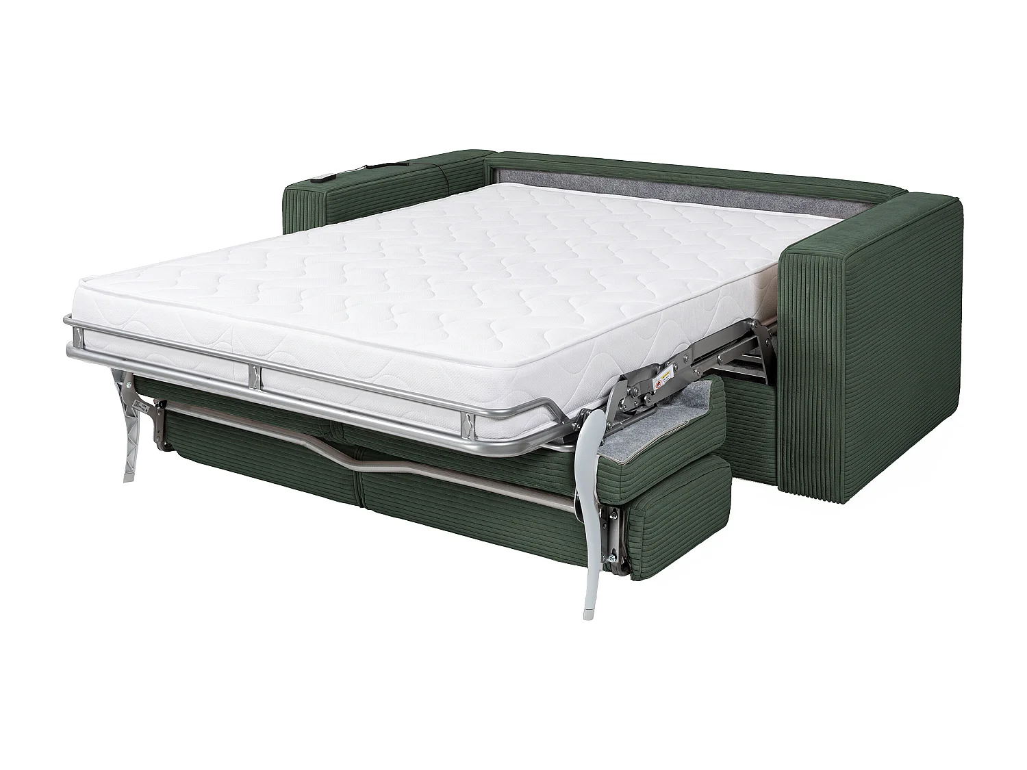 Canapé 3 places convertible express électrique en velours côtelé vert sapin - Couchage 140 cm - Matelas 18 cm LORETO