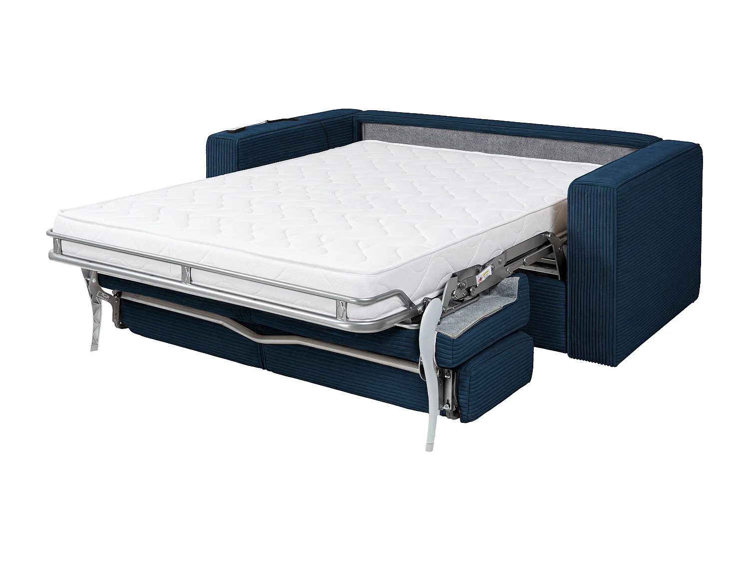 Canapé 4 places convertible express électrique en velours côtelé bleu nuit - Couchage 160 cm - Matelas 14 cm LORETO