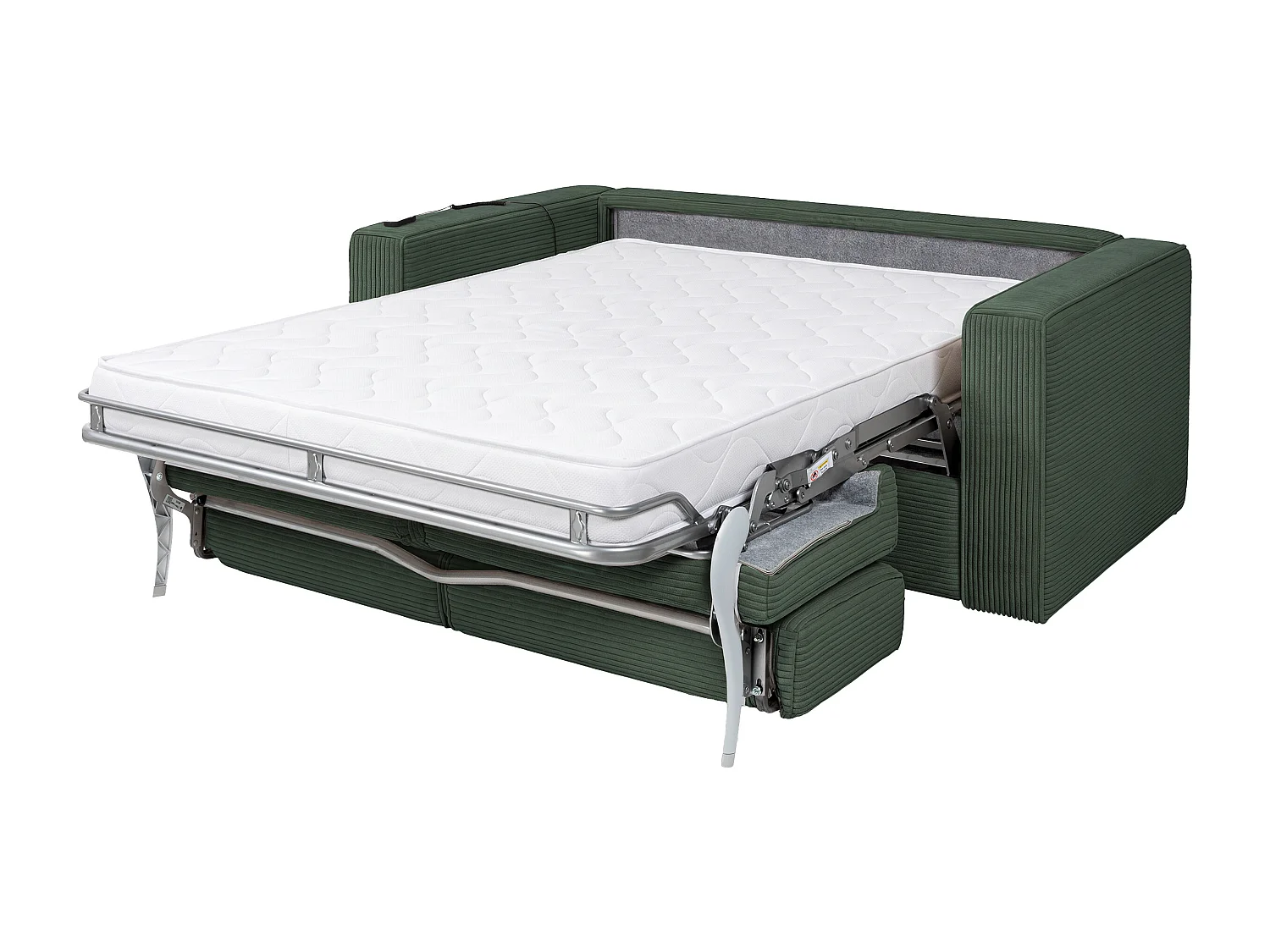 Canapé 4 places convertible express électrique en velours côtelé vert sapin - Couchage 160 cm - Matelas 14 cm LORETO