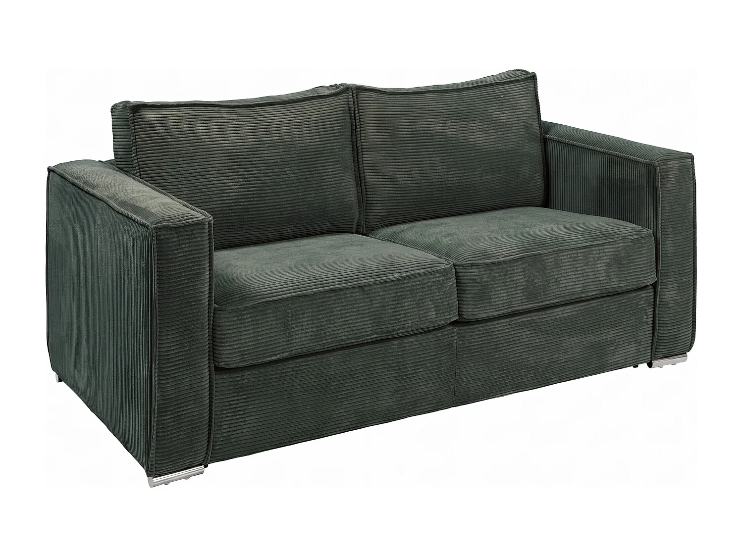 Canapé 4 places convertible express électrique en velours côtelé vert sapin - Couchage 160 cm - Matelas 14 cm LORETO