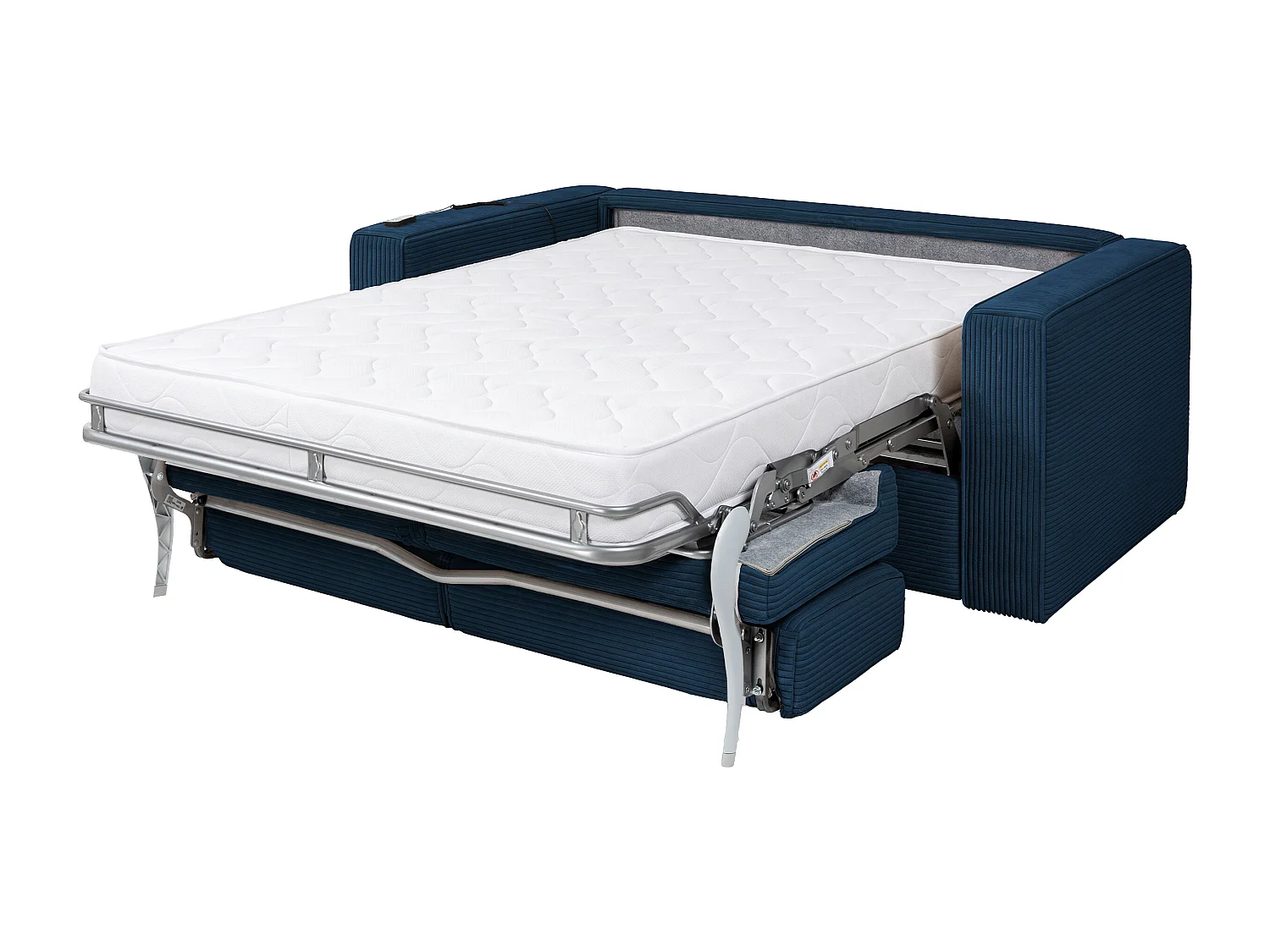 Canapé 4 places convertible express électrique en velours côtelé bleu nuit - Couchage 160 cm - Matelas 18 cm LORETO
