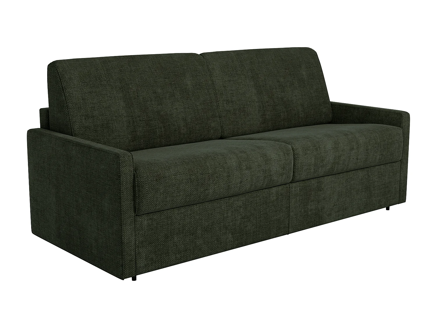 Canapé 2 places convertible express en tissu vert sapin avec assise mémoire de forme - Couchage 120 cm - Matelas 14 cm CALIFE