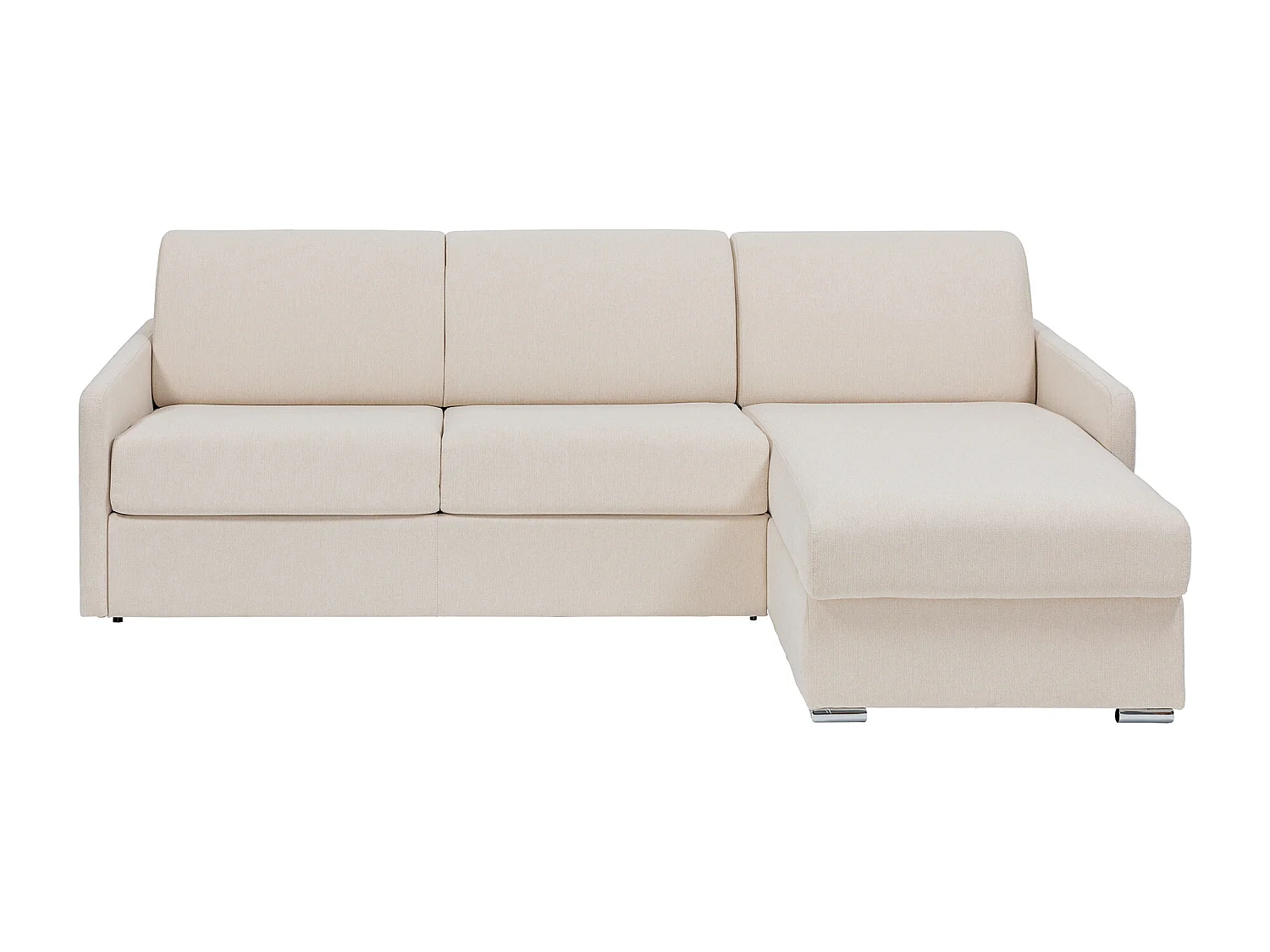 Canapé d'angle convertible express et réversible en tissu texturé beige avec assise mémoire de forme - Couchage 140 cm - Matelas 22 cm à mémoire de forme - CALIFE