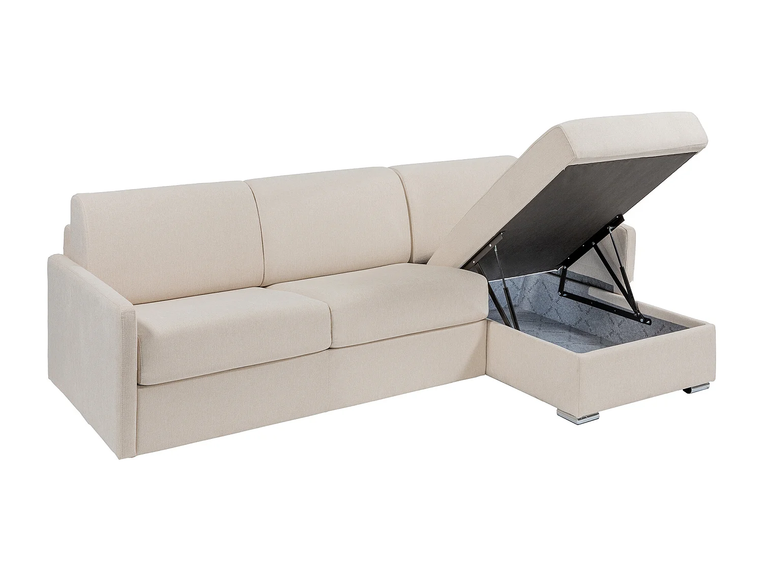 Canapé d'angle convertible express et réversible en tissu texturé beige avec assise mémoire de forme - Couchage 160 cm - Matelas 14 cm - CALIFE