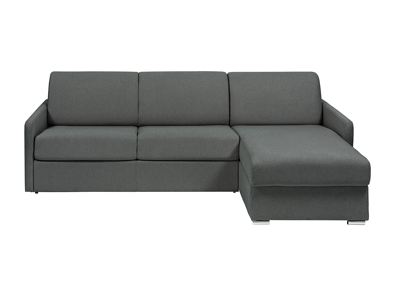 Canapé d'angle convertible express et réversible en tissu texturé gris avec assise mémoire de forme - Couchage 140 cm - Matelas 14 cm - CALIFE