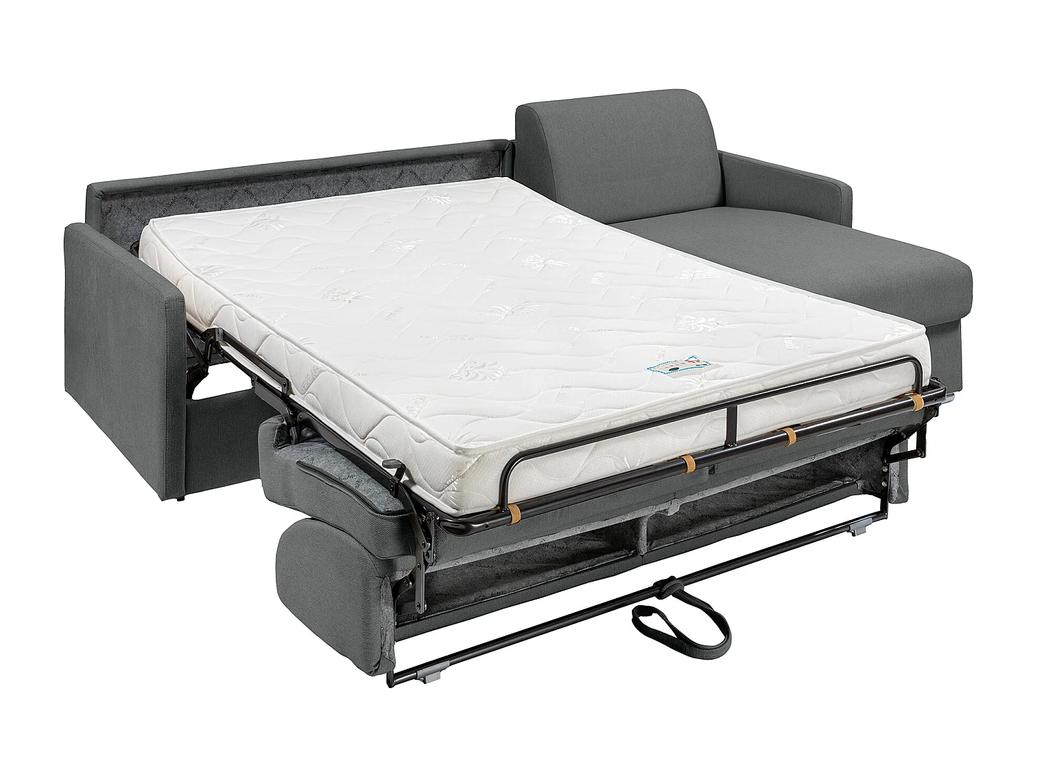 Canapé d'angle convertible express et réversible en tissu texturé gris avec assise mémoire de forme - Couchage 140 cm - Matelas 14 cm - CALIFE