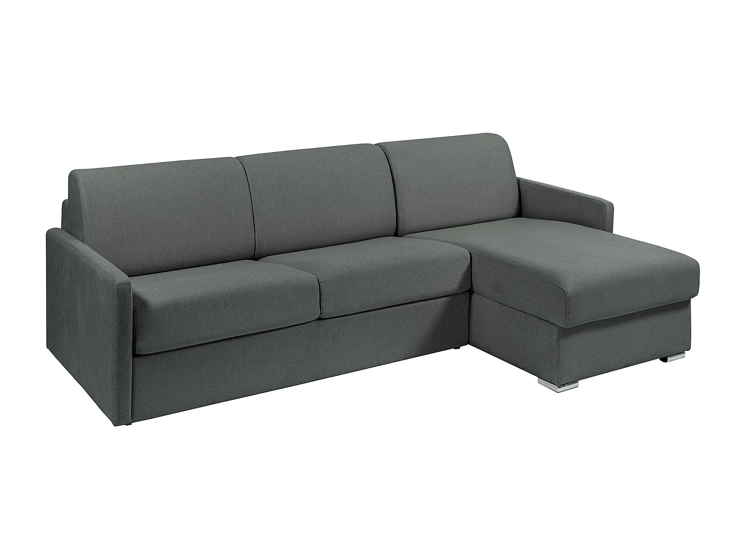 Canapé d'angle convertible express et réversible en tissu texturé gris avec assise mémoire de forme - Couchage 140 cm - Matelas 18 cm - CALIFE