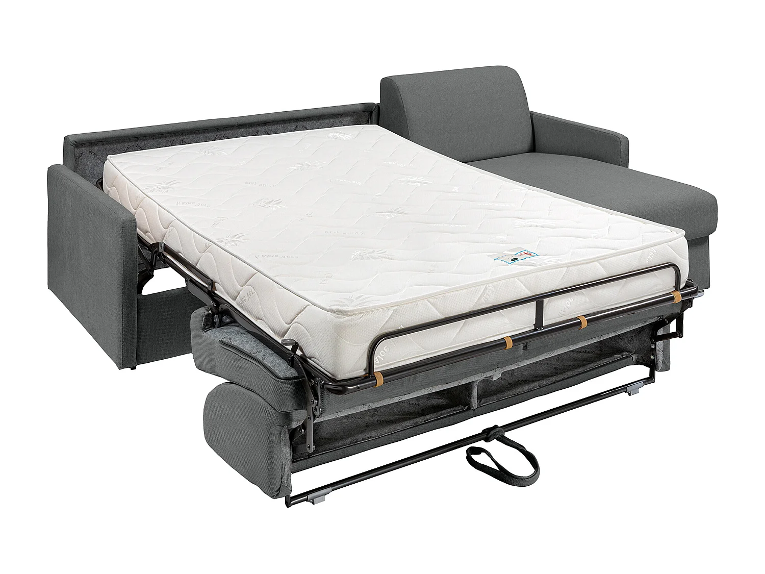 Canapé d'angle convertible express et réversible en tissu texturé gris avec assise mémoire de forme - Couchage 140 cm - Matelas 18 cm - CALIFE