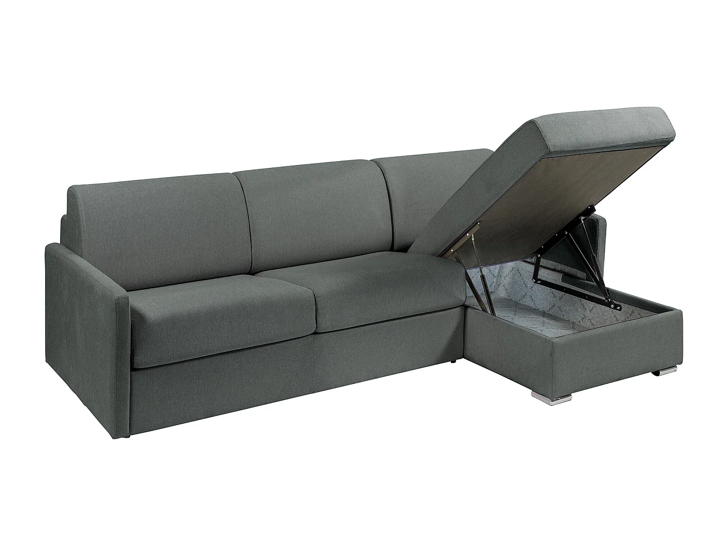 Canapé d'angle convertible express et réversible en tissu texturé gris avec assise mémoire de forme - Couchage 140 cm - Matelas 22 cm à mémoire de forme - CALIFE