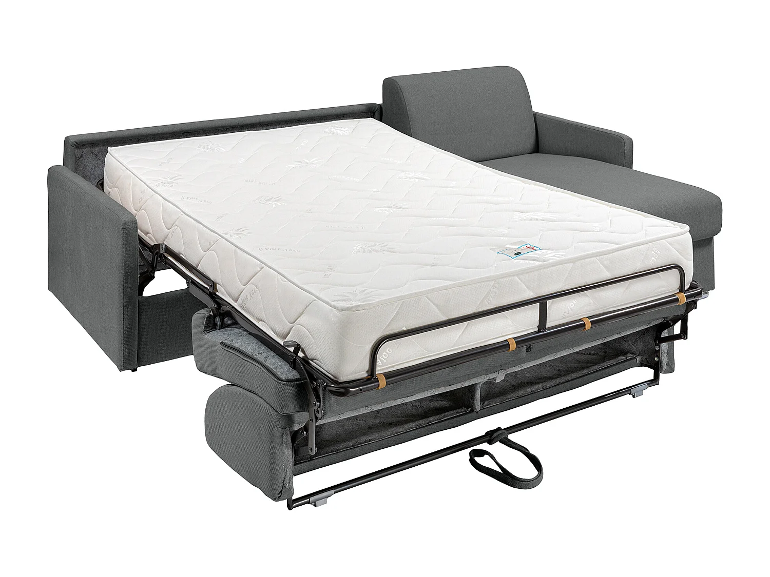Canapé d'angle convertible express et réversible en tissu texturé gris avec assise mémoire de forme - Couchage 160 cm - Matelas 22 cm à mémoire de forme - CALIFE