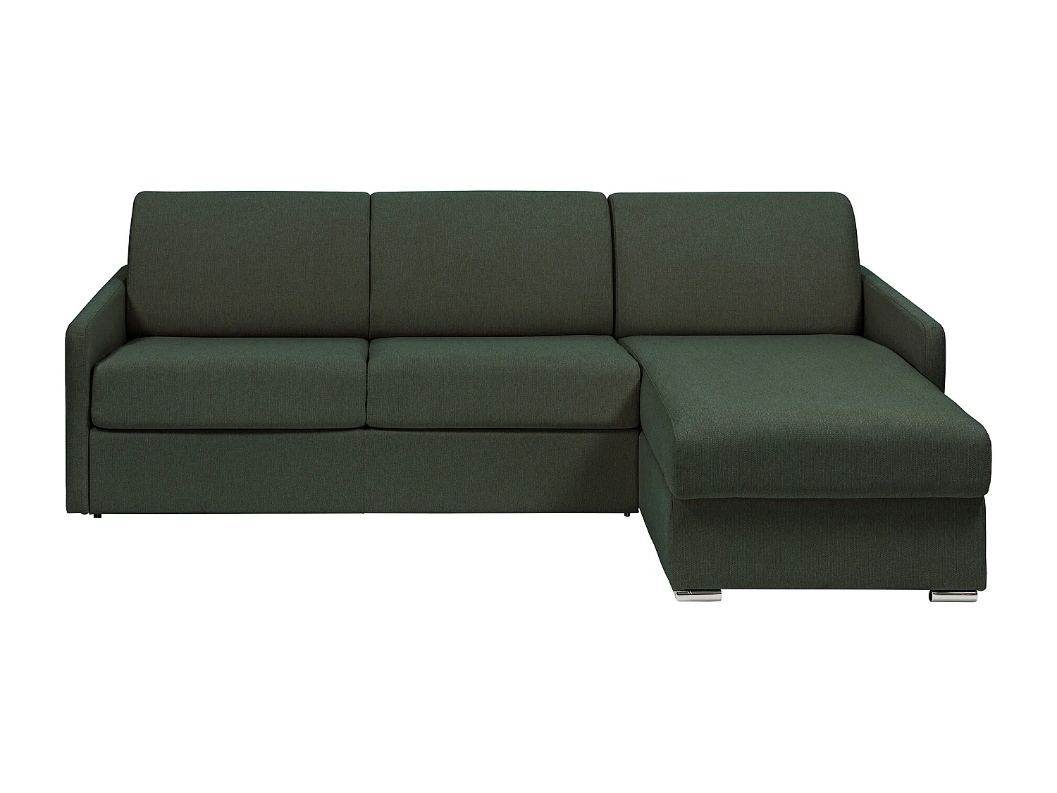 Canapé d'angle convertible express et réversible en tissu texturé vert sapin avec assise mémoire de forme - Couchage 140 cm - Matelas 22 cm à mémoire de forme - CALIFE