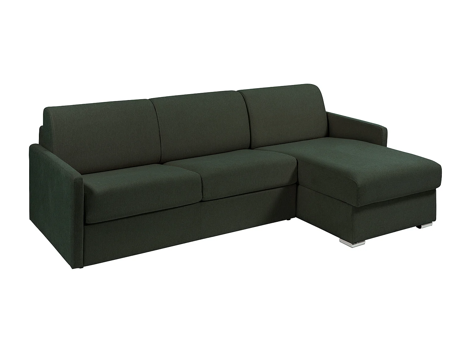 Canapé d'angle convertible express et réversible en tissu texturé vert sapin avec assise mémoire de forme - Couchage 140 cm - Matelas 22 cm à mémoire de forme - CALIFE
