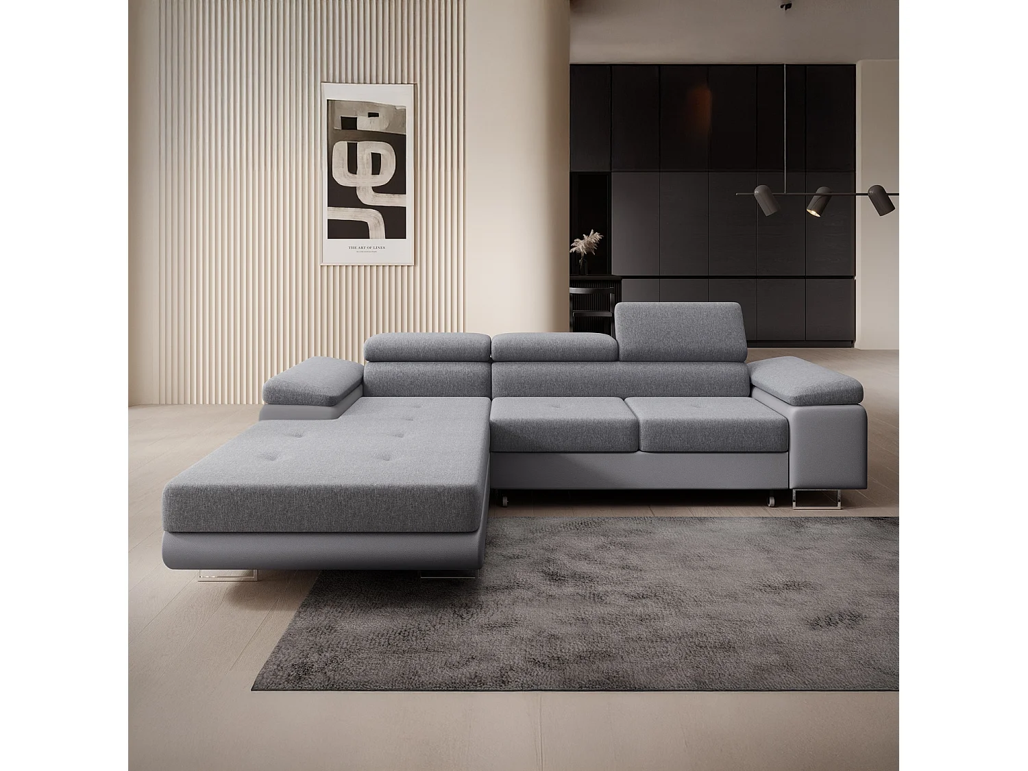 Canapé d'angle gauche convertible Alphonso Gris