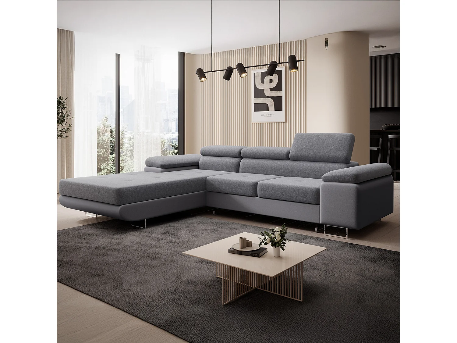 Canapé d'angle gauche convertible Alphonso Gris