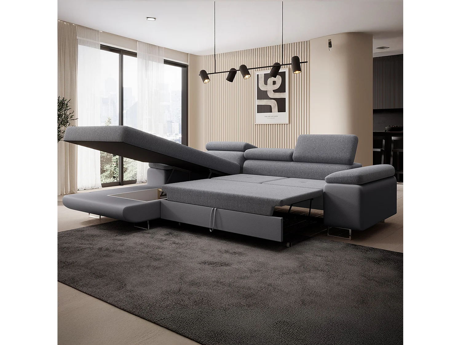 Canapé d'angle gauche convertible Alphonso Gris