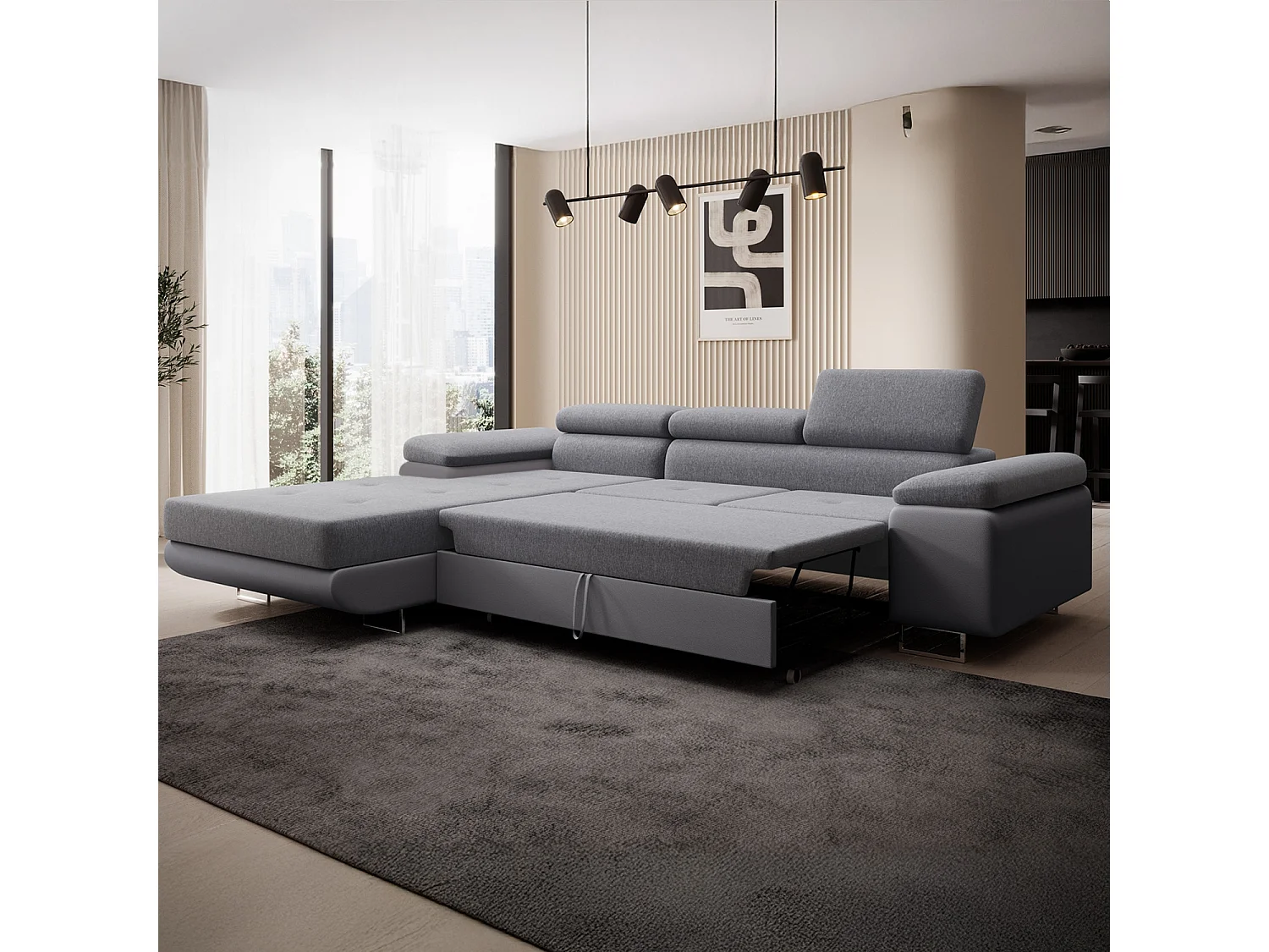 Canapé d'angle gauche convertible Alphonso Gris