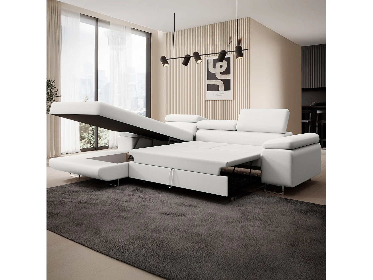 Canapé d'angle gauche convertible Alphonso Blanc
