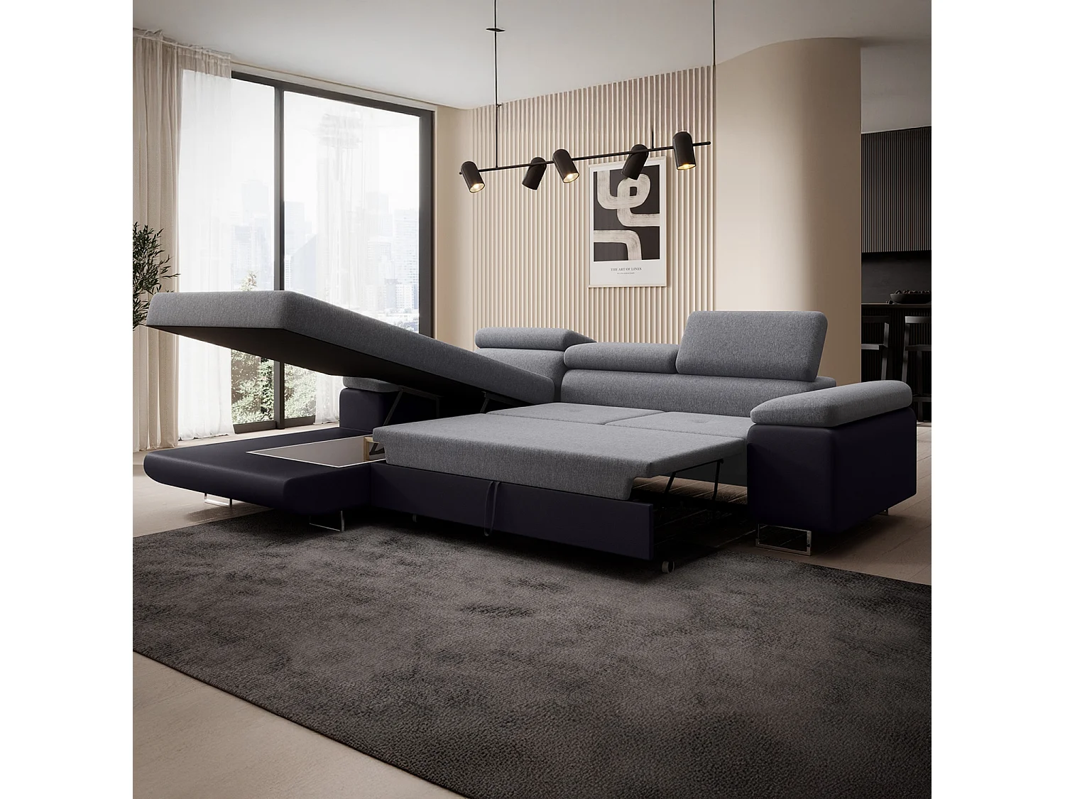 Canapé d'angle gauche convertible Alphonso Gris et Noir
