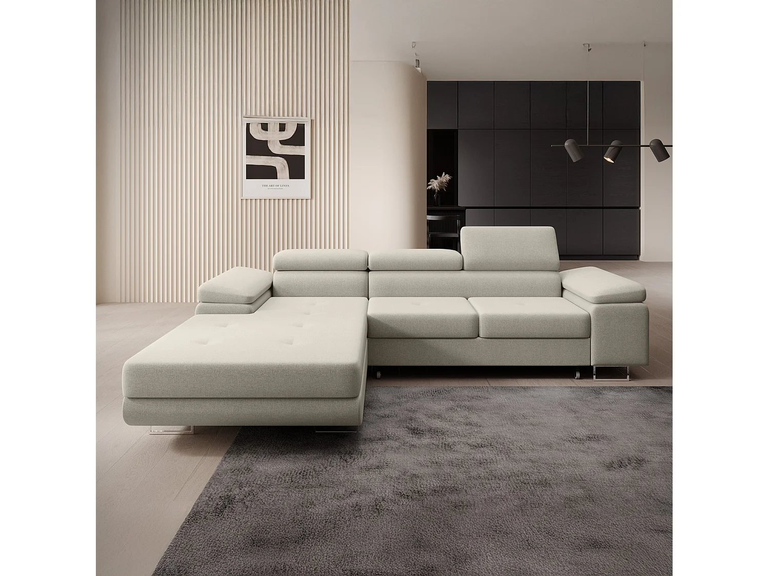Canapé d'angle gauche convertible Alphonso tissu Beige