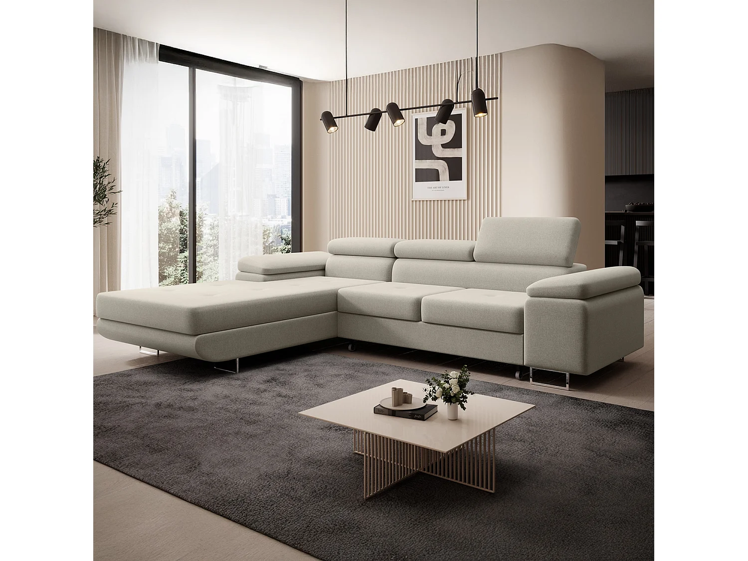 Canapé d'angle gauche convertible Alphonso tissu Beige
