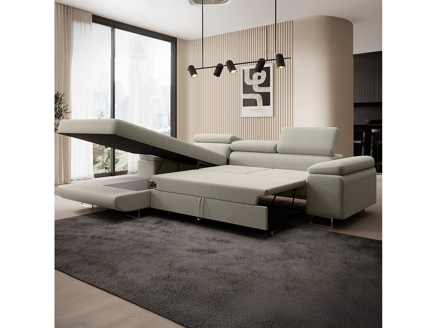 Canapé d'angle gauche convertible Alphonso tissu Beige