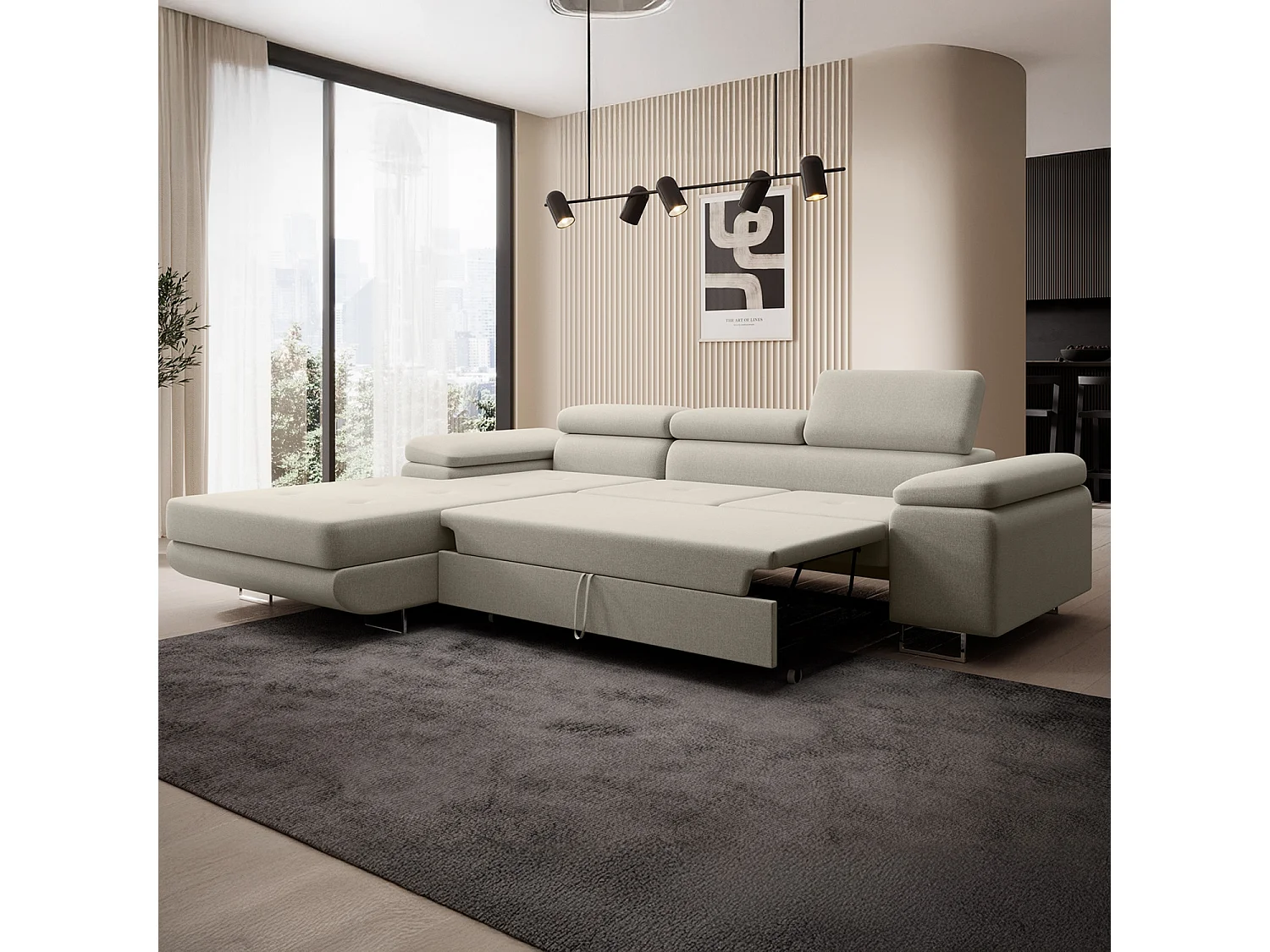 Canapé d'angle gauche convertible Alphonso tissu Beige