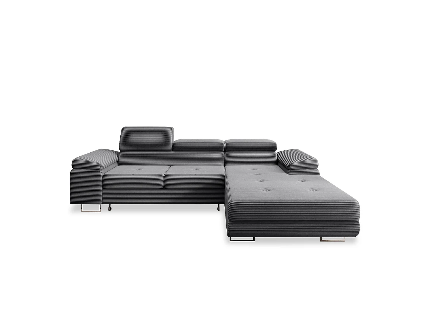 Canapé d'angle droit convertible Alphonso velours côtelé Gris foncé