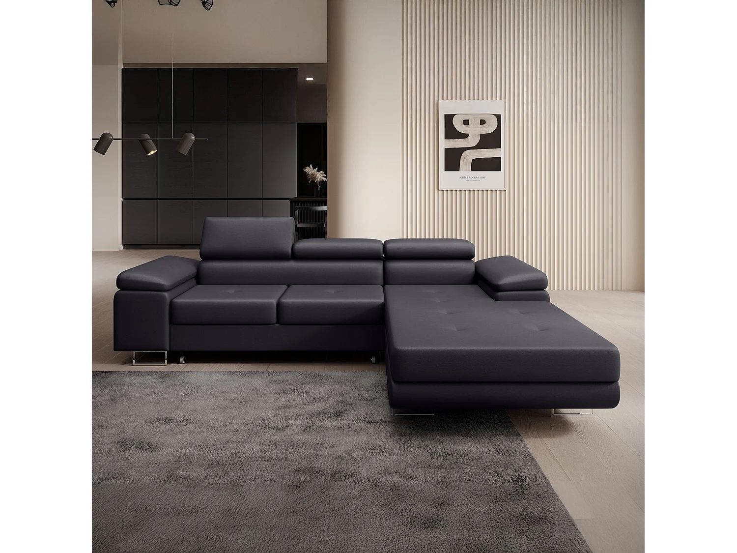 Canapé d'angle droit convertible Alphonso Noir