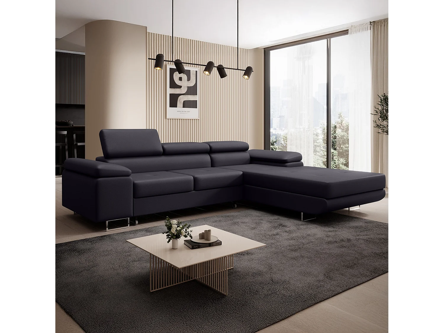 Canapé d'angle droit convertible Alphonso Noir