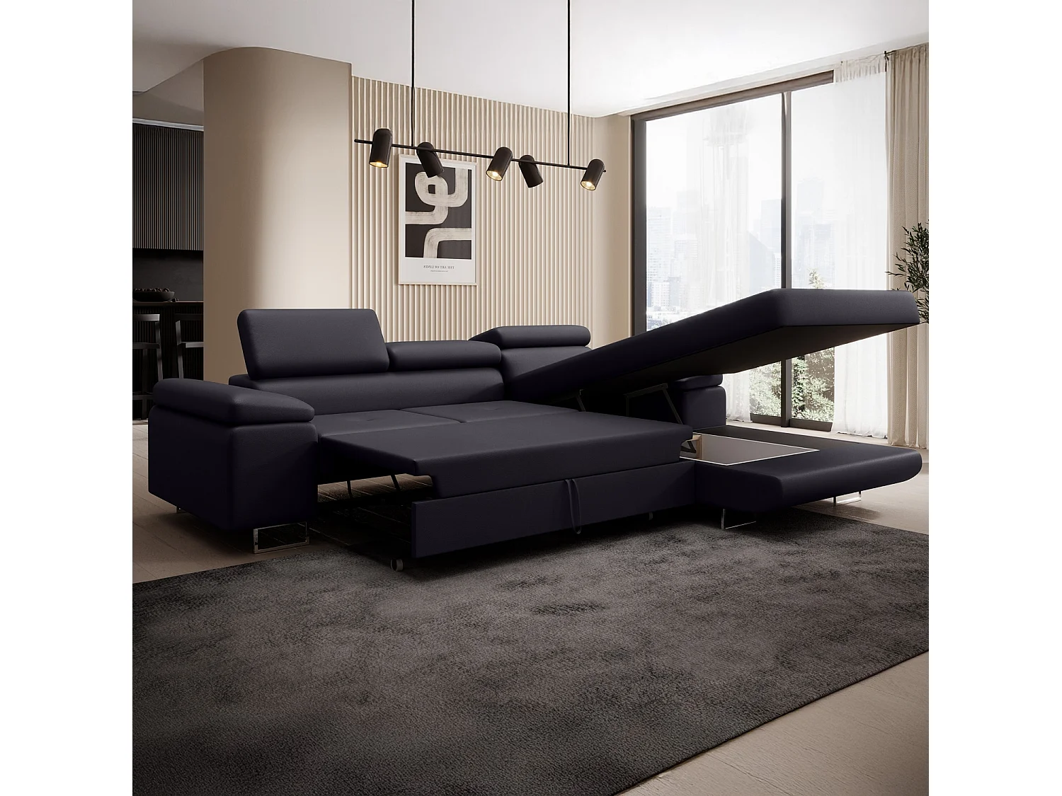 Canapé d'angle droit convertible Alphonso Noir