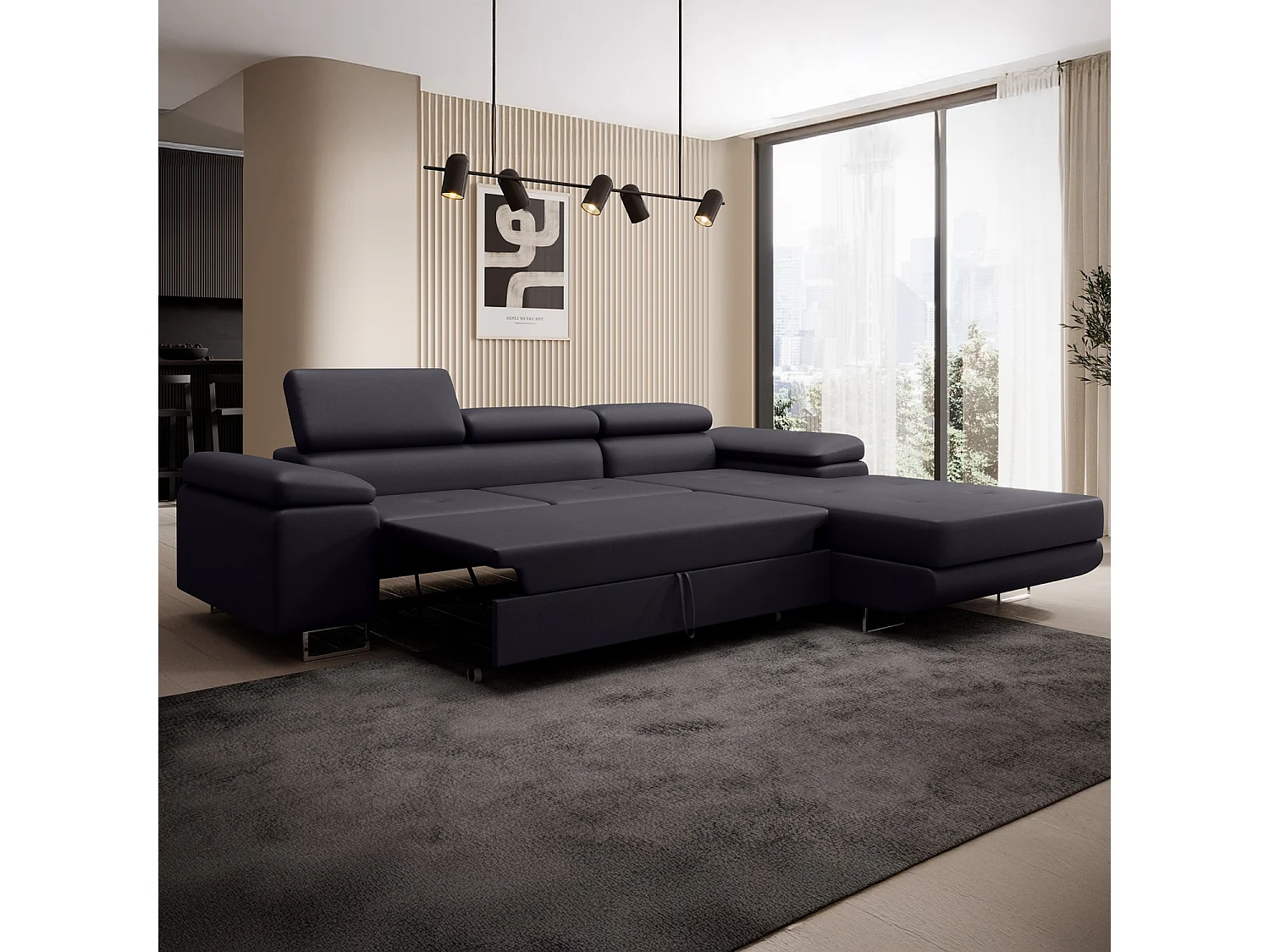 Canapé d'angle droit convertible Alphonso Noir