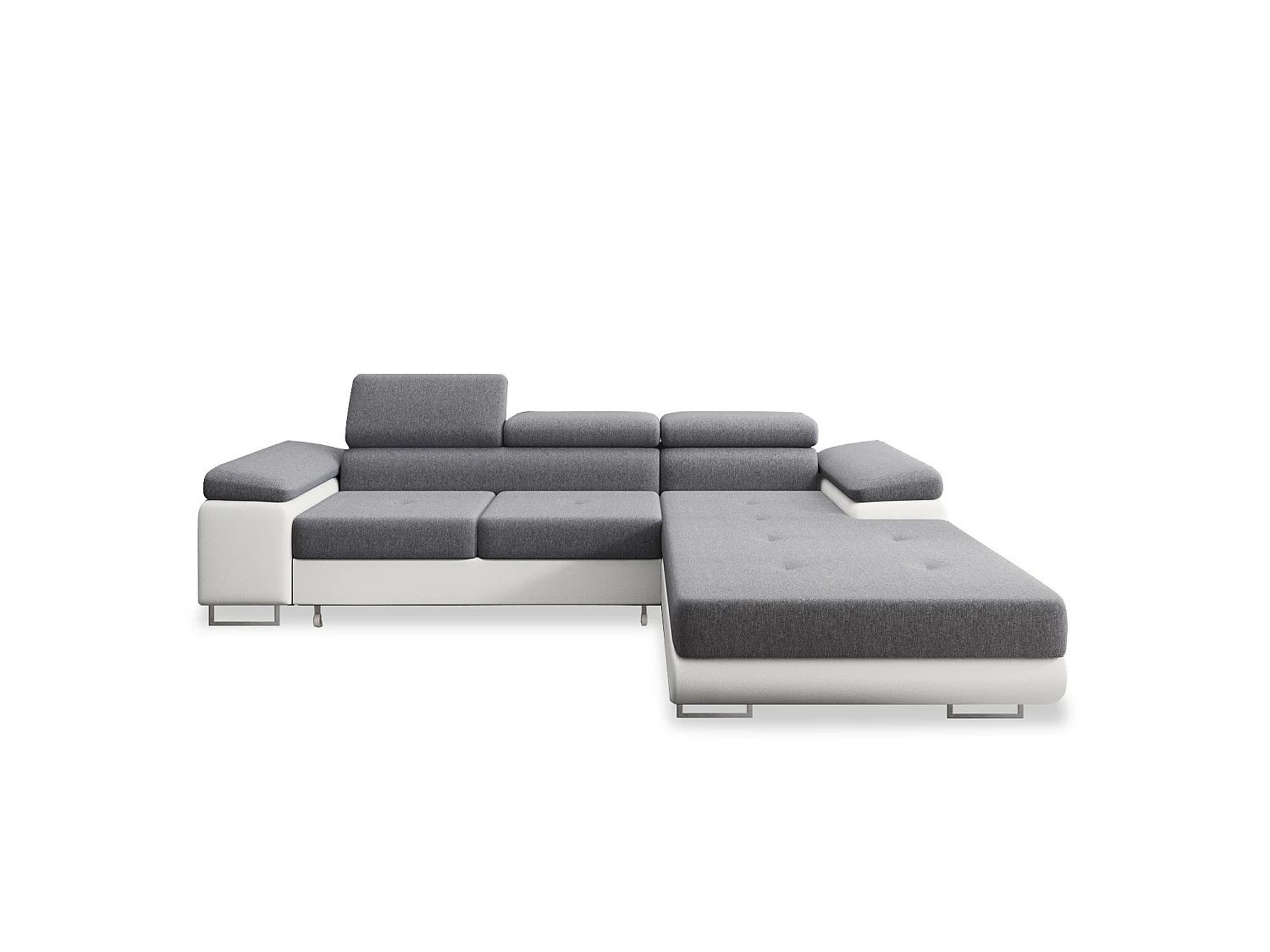 Canapé d'angle droit convertible Alphonso Gris et Blanc