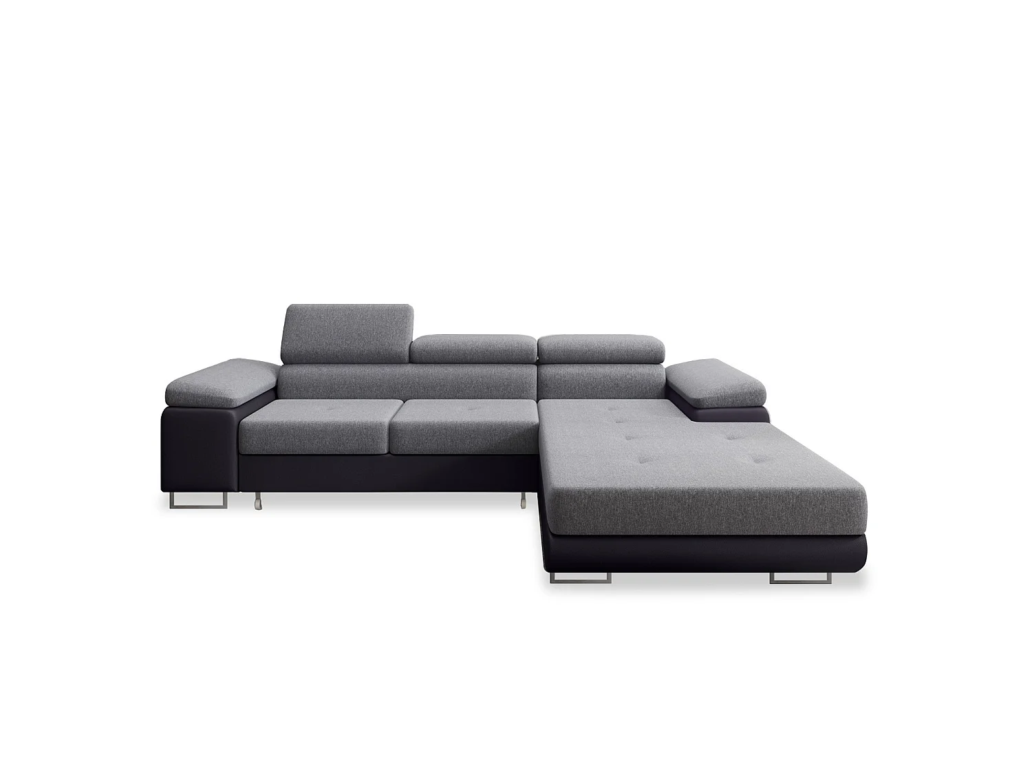 Canapé d'angle droit convertible Alphonso Gris et Noir
