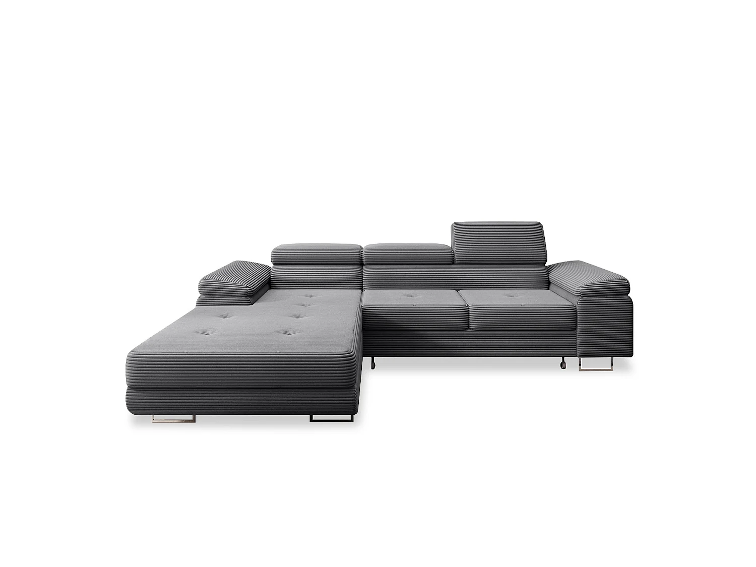 Canapé d'angle gauche convertible Alphonso velours côtelé Gris foncé