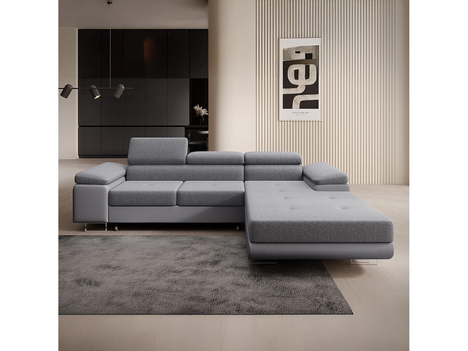 Canapé d'angle droit convertible Alphonso Gris