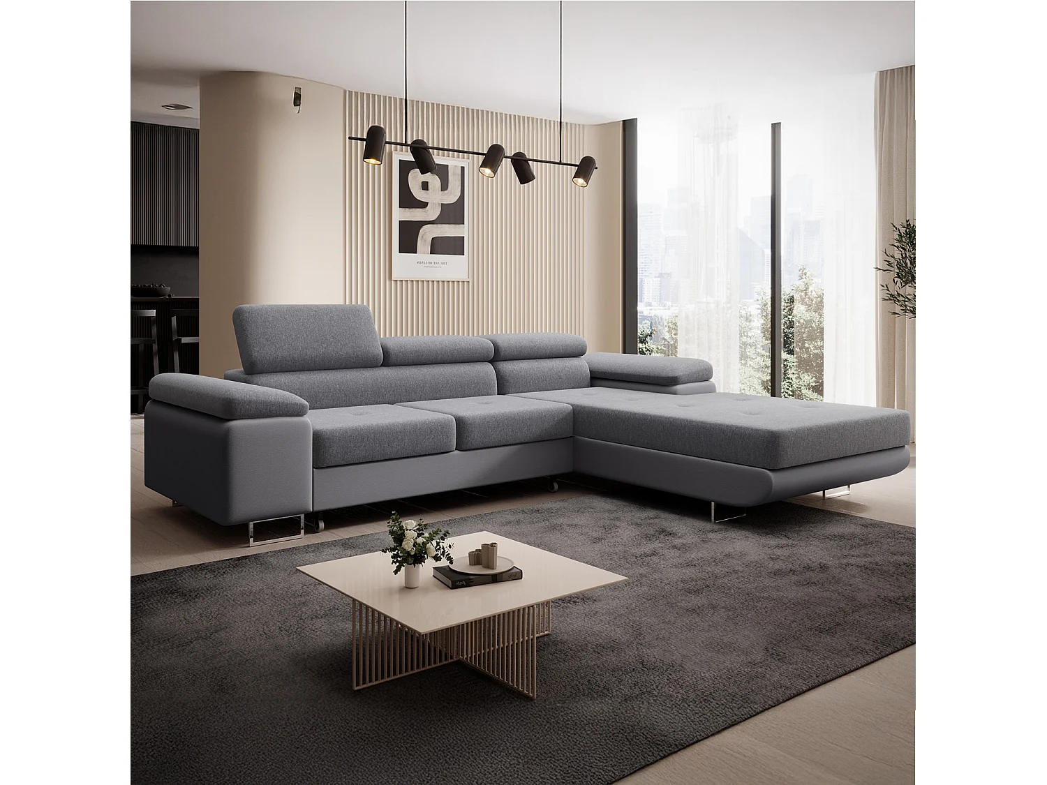Canapé d'angle droit convertible Alphonso Gris