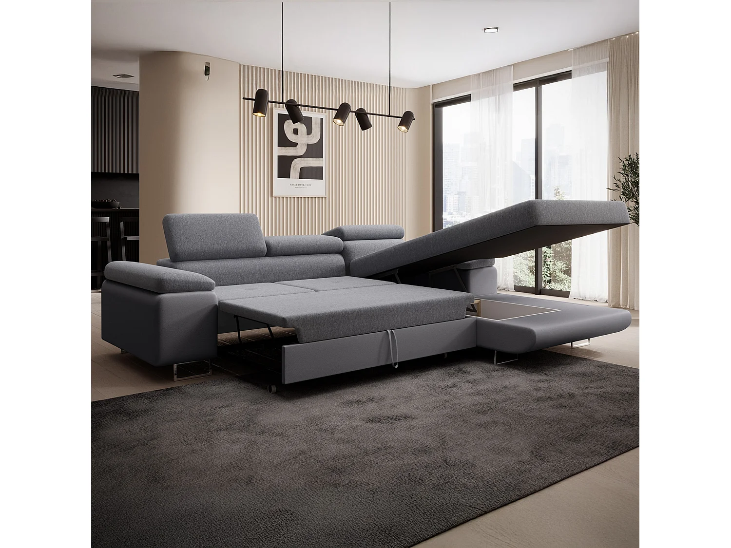 Canapé d'angle droit convertible Alphonso Gris