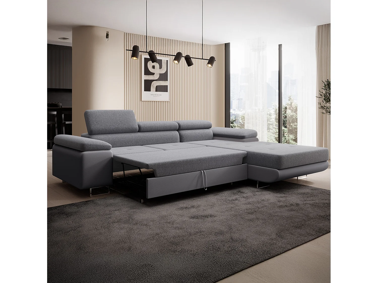 Canapé d'angle droit convertible Alphonso Gris