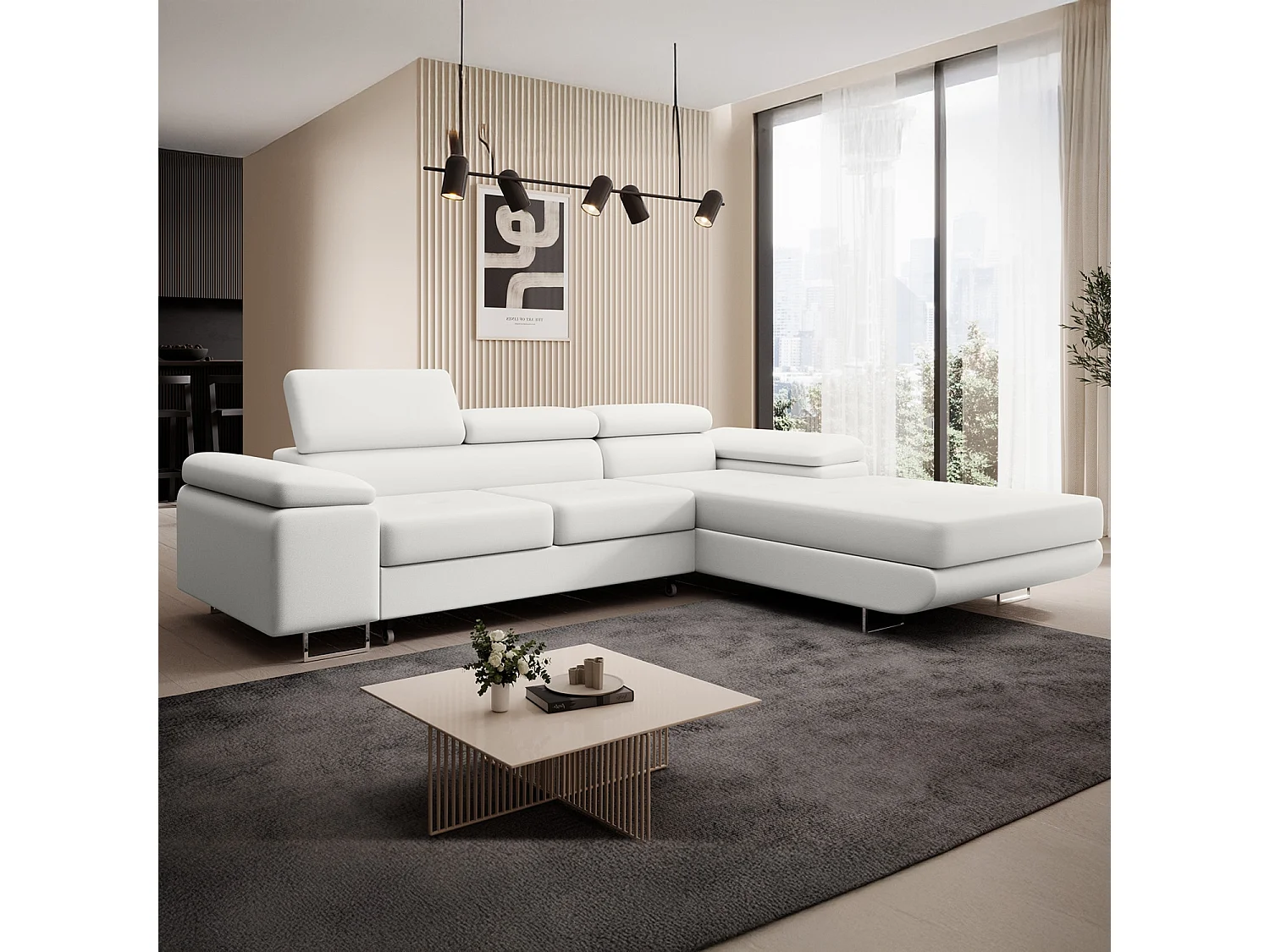 Canapé d'angle droit convertible Alphonso Blanc