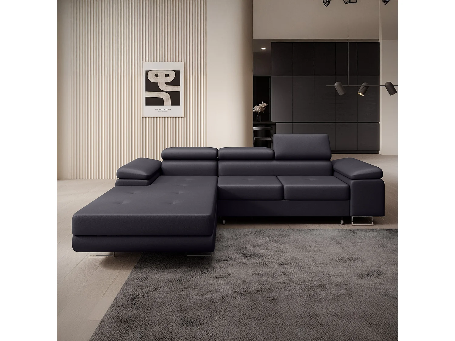 Canapé d'angle gauche convertible Alphonso Noir