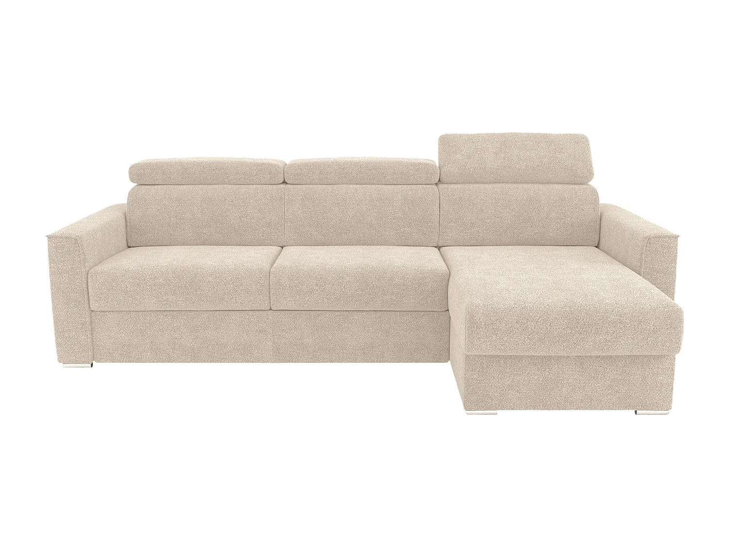 Canapé d'angle réversible convertible express en tissu chenille beige avec assise à mémoire de forme - Couchage 140 cm - Matelas 18 cm - VIZIR