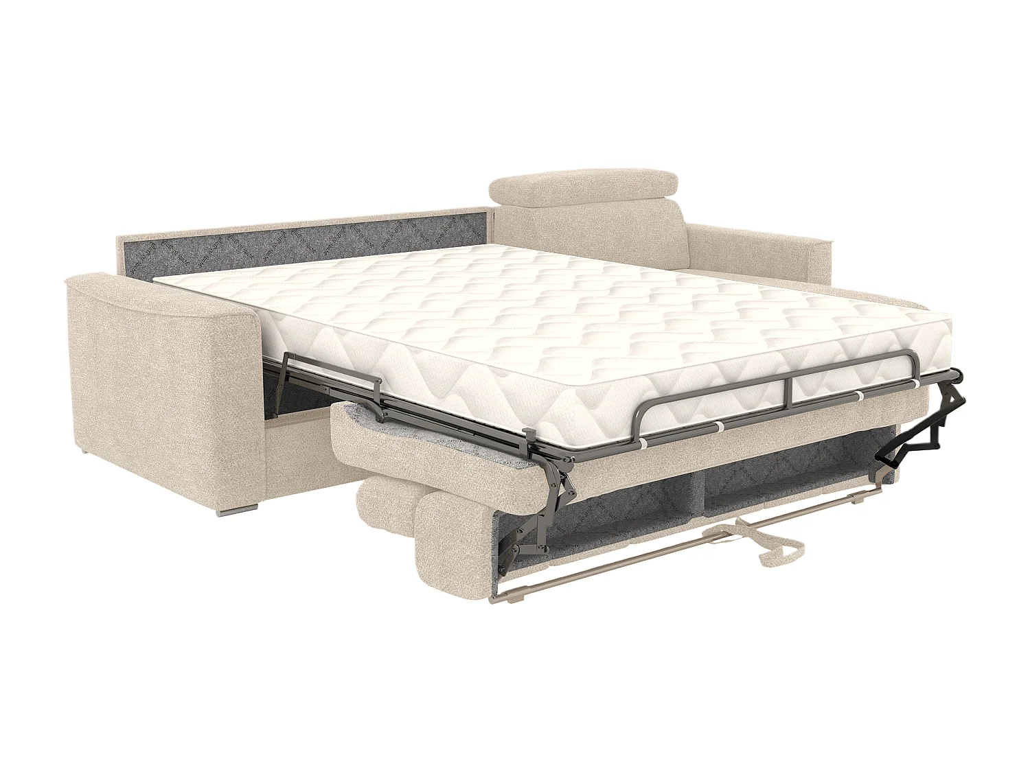 Canapé d'angle réversible convertible express en tissu chenille beige avec assise à mémoire de forme - Couchage à lattes larges 140 cm - Matelas 22 cm mémoire de forme - VIZIR