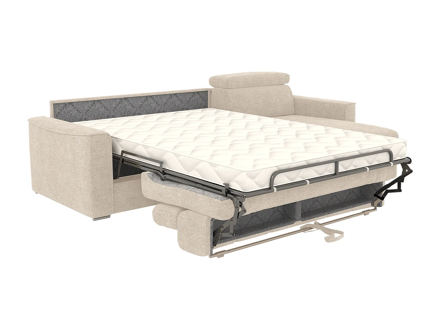 Canapé d'angle réversible convertible express en tissu chenille beige avec assise à mémoire de forme - Couchage à lattes larges 160 cm - Matelas 14 cm - VIZIR