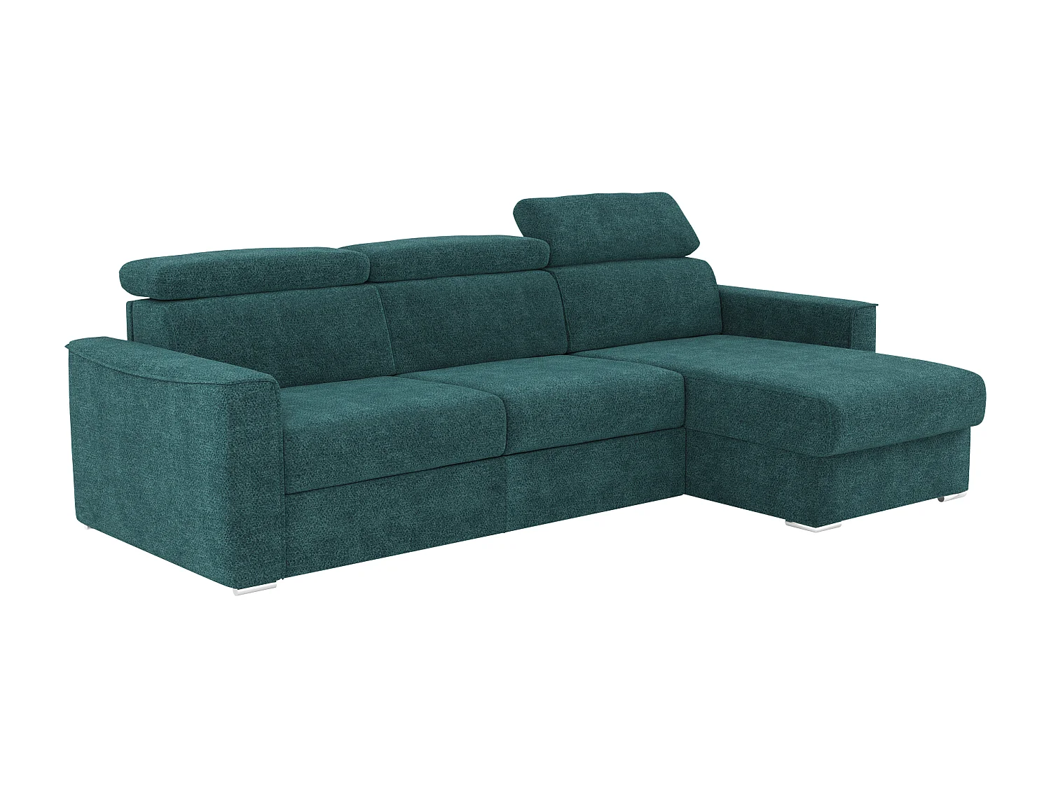 Canapé d'angle réversible convertible express en tissu chenille bleu canard avec assise à mémoire de forme - Couchage 140 cm - Matelas 22 cm mémoire de forme - VIZIR