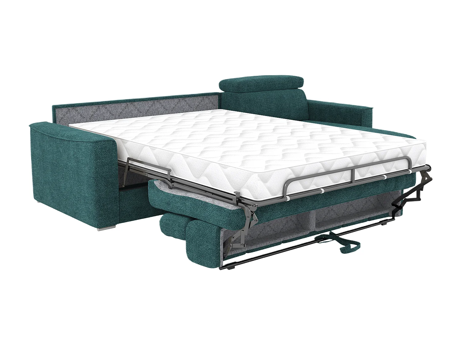 Canapé d'angle réversible convertible express en tissu chenille bleu canard avec assise à mémoire de forme - Couchage 160 cm - Matelas 22 cm mémoire de forme - VIZIR