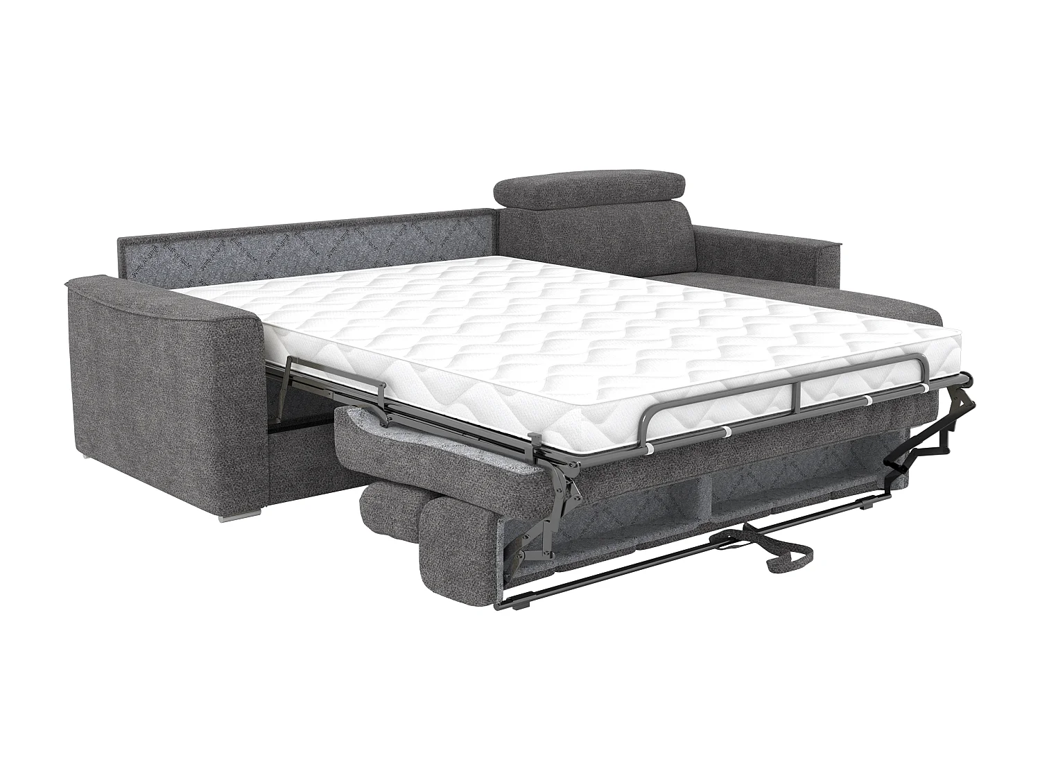 Canapé d'angle réversible convertible express en tissu chenille gris anthracite avec assise à mémoire de forme - Couchage à lattes larges 140 cm - Matelas 14 cm - VIZIR