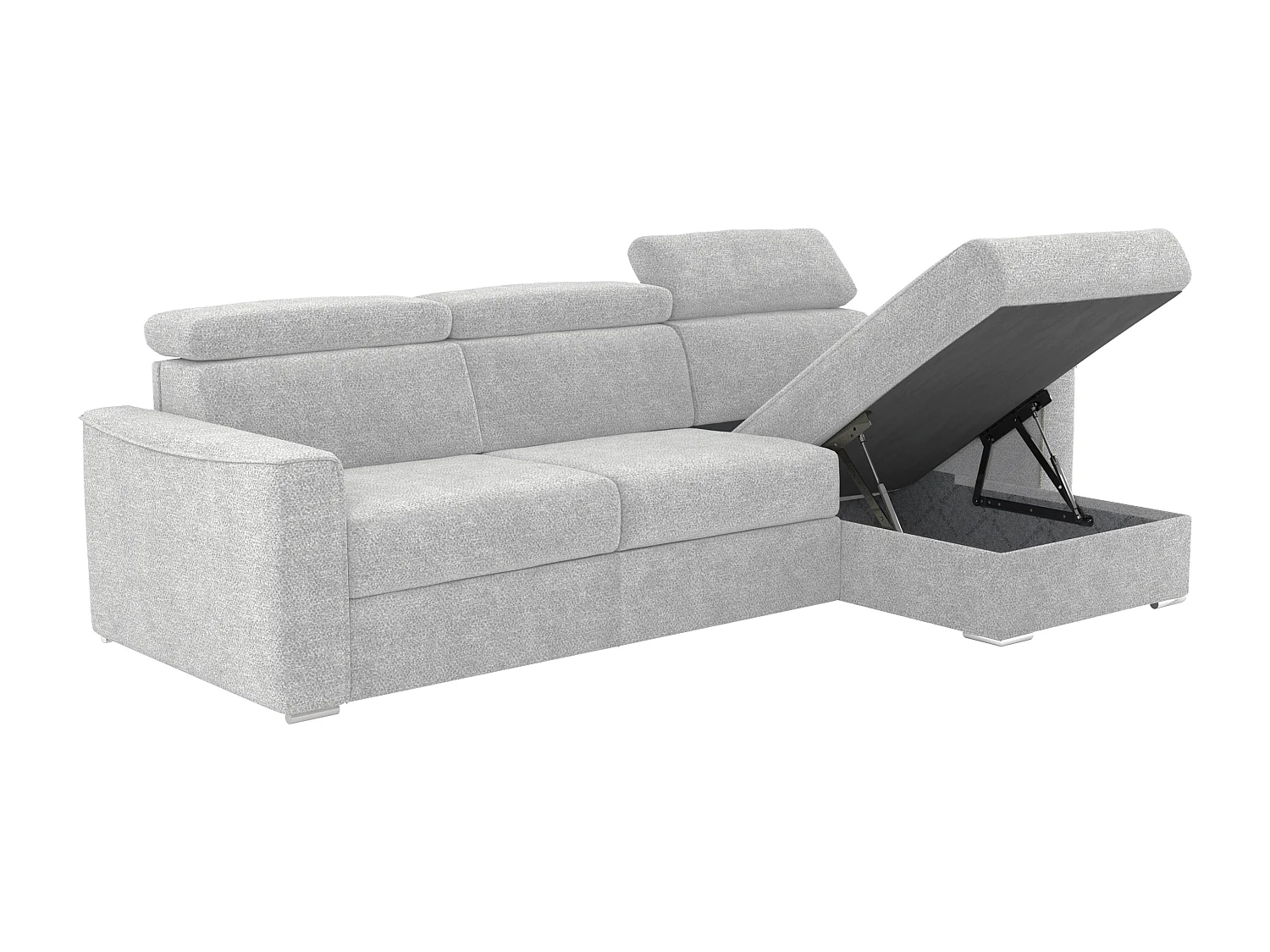 Canapé d'angle réversible convertible express en tissu chenille gris clair avec assise à mémoire de forme - Couchage à lattes larges 160 cm - Matelas 18 cm - VIZIR