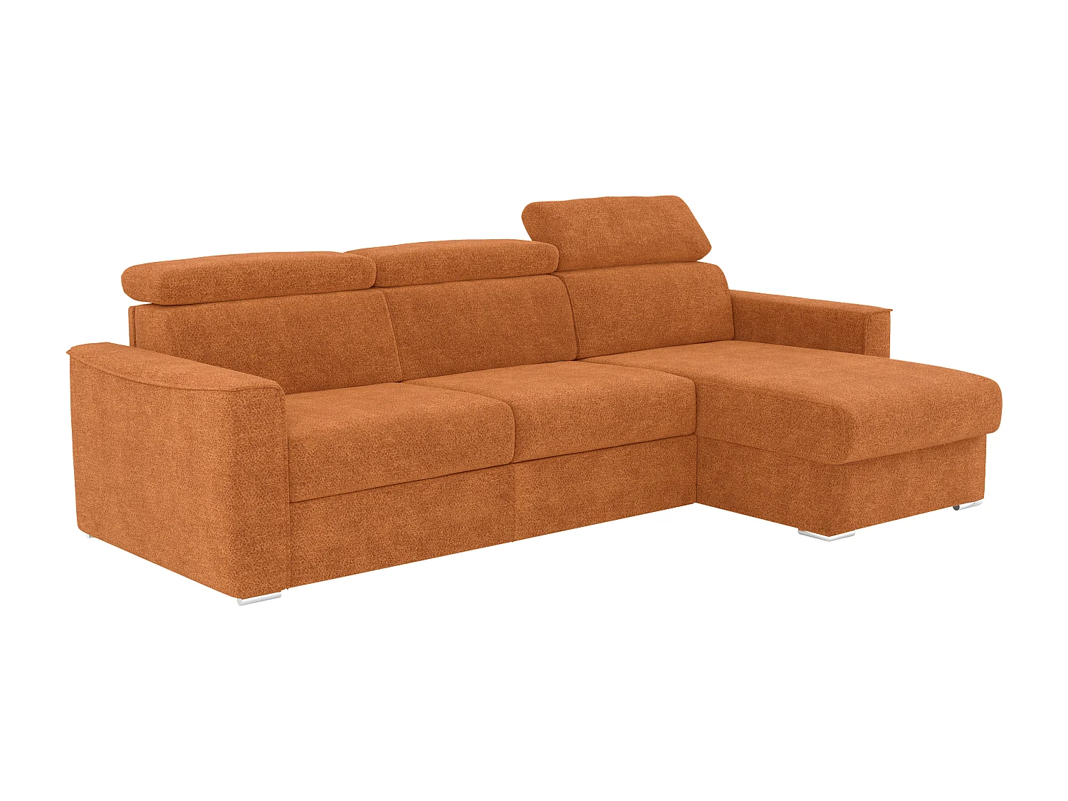 Canapé d'angle réversible convertible express en tissu chenille terracotta avec assise à mémoire de forme - Couchage 140 cm - Matelas 18 cm - VIZIR